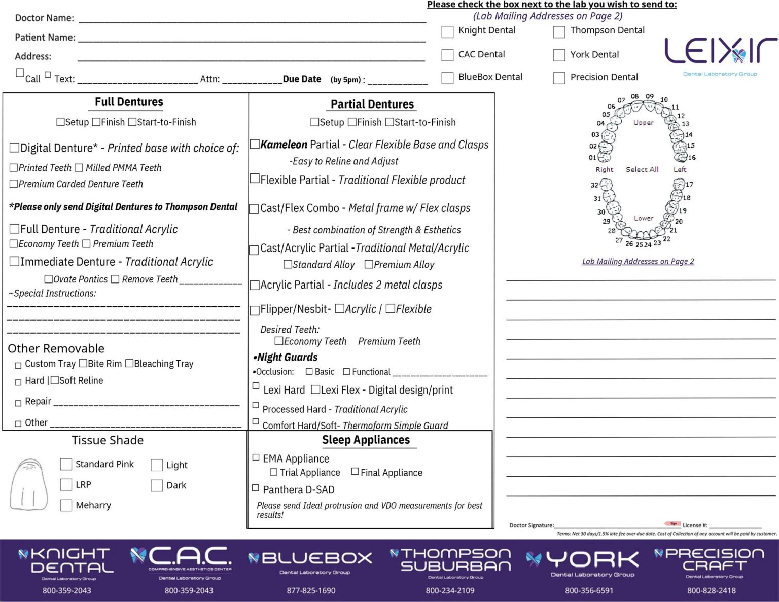 Lab Rx Form Leixir Dental Laboratory Group