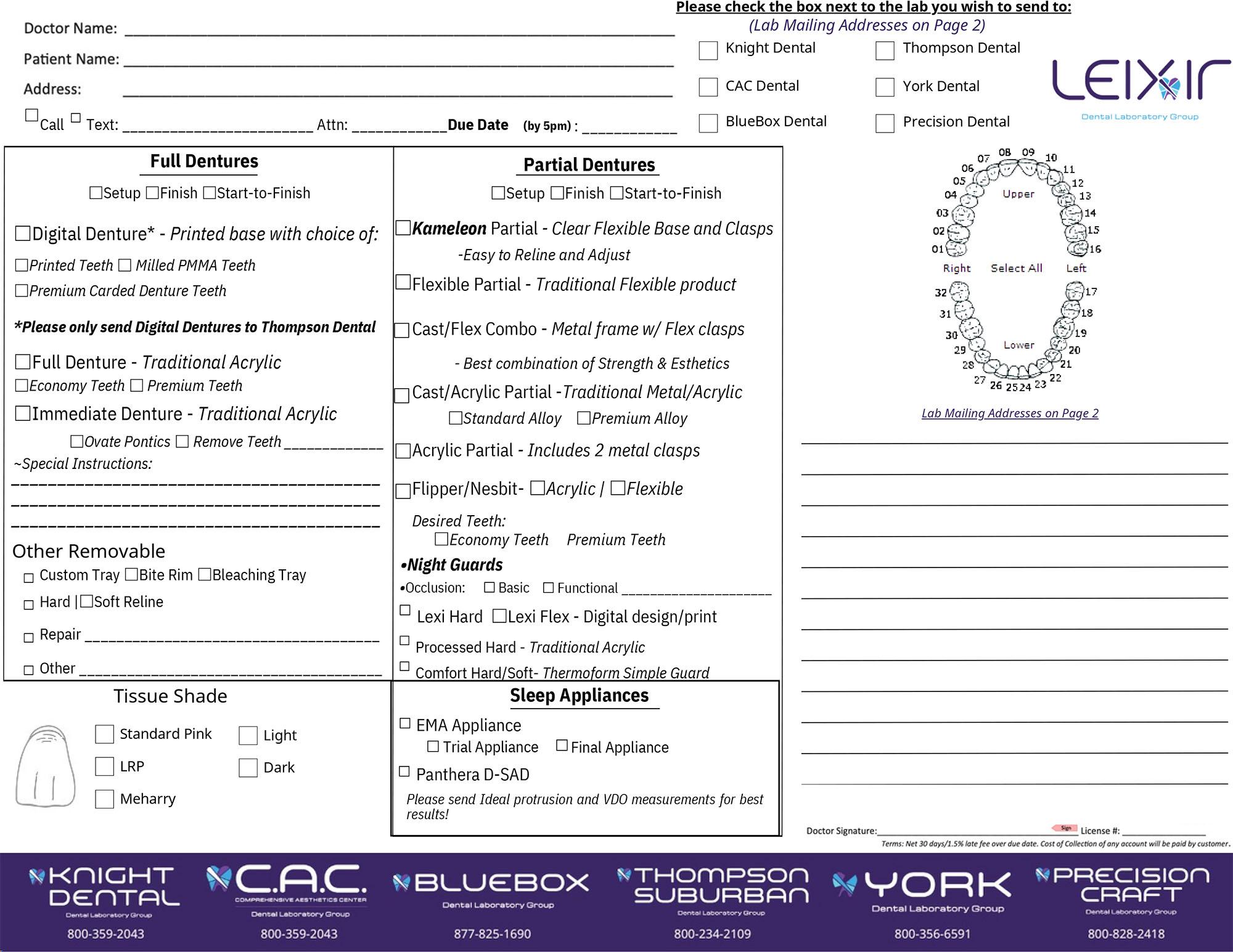 Lab Rx Form Leixir Dental Laboratory Group